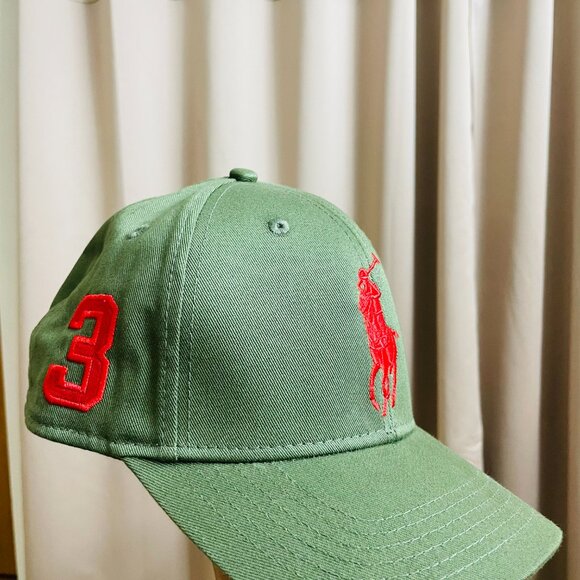 Polo Ralph Lauren Big Pony Cap | Olive Green 3 Logo Hat | Classic Adjustable Cap - Picture 2 of 3